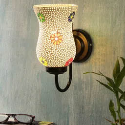Devansh Yellow & Red Textured Traditional Wallchiere Lamp with Glass Shade image 3