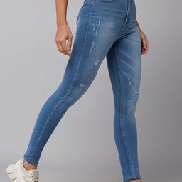 DOLCE CRUDO Hot Sun Women Blue Mildly Distressed High-Rise Skinny Fit Stretchable Jeans-image-45