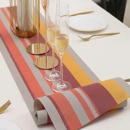 HOKIPO Yellow & Red Striped Rectangular Table Runner image 3