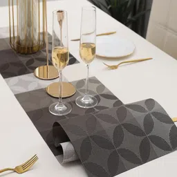 HOKIPO Brown & Grey Checked Rectangular Table Runner image 4