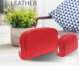 Kara Set Of 2 Red Solid Combo Of 2 Leather Toiletry Kit image 4