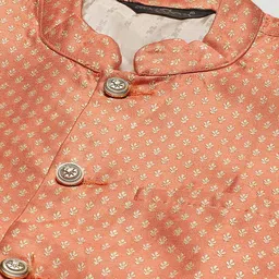 SOJANYA Men Black & Orange Solid Kurta with Churidar & Patterned Nehru Jacket image 2