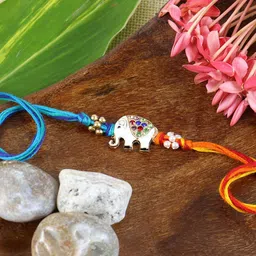 Asthetika Diamond Stone Elephant Rakhi With Roli Chawal-6