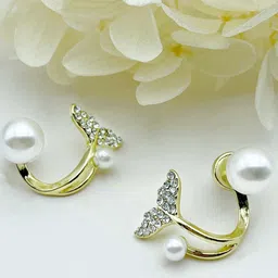 Krelin Gold-Plated Stone-Studded & Pearl-Beaded Fish Tail Studs Earrings-53