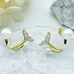 VAGHBHATT Gold-Plated Pearl-Studded Fish Tail Studs Earrings-56