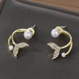 FIMBUL Gold-Plated Beads & Stones Studded Fish Tail Stud Earrings-54