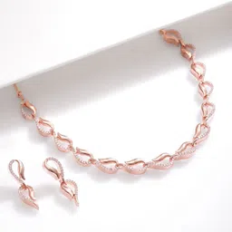 Rubans Rose Gold Plated Cubic Zirconia Studded Leaf Motif Jewellery Set-image-16
