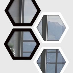 Art Street Set of 4 Black & White Decorative Hexagon Shape Wall Mirror for Living Room image 3