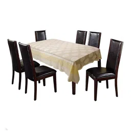 Kuber Industries Cream Coloured Self Design Cotton 6 Seater Rectangular Table Cover image 3