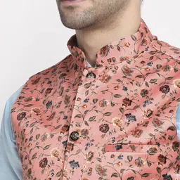 KRAFT INDIA Men Regular Dupion Silk Kurta with Churidar & Printed Nehru Jacket image 3