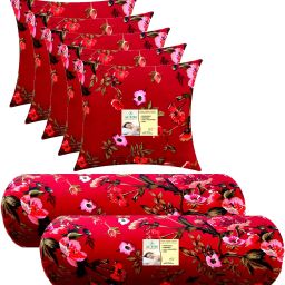 Combo Set Of 5 Cushion And 2 Microfibre Floral Bolster Pack of 7-image-118