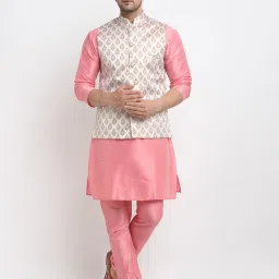 Men Pure Silk Kurta Pyjama Ethnic Jacket Set-4
