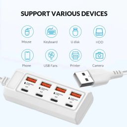 TECHEL USB HUB Adapter 8 In 1, 4 Type C & 4 USB Port Adapter In Good Quality JKD6 USB HUB Adapter 8 In 1, 4 Type C & 4 USB Port Adapter In Good Quality JKD6 USB Hub-image-81