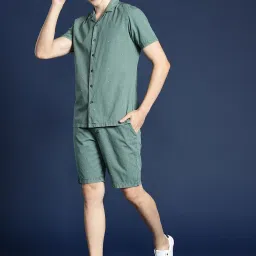 Men Night Suit Set Green Solid-image-82