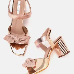 ELLE Rose Gold-Toned Block Heels with Shimmer Bows image 2