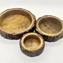 WOODEN SERVING TRAY SET OF 3 Tray Serving Set-7