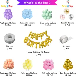 party n toyz Solid Multicolor birthday balloon decoration full set with foil banner and free candle Balloon image 2