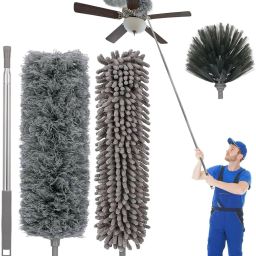 3 in 1 Microfiber Feather Duster With Bendable & Extendable Fan Cleaning Brush Wet and Dry Duster Set-image-126