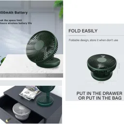 craftify Cordless Rotating Portable Rechargeable With LED Lights 3 Speed Auto Oscillating 5 Star 155 3 Blade Table Fan image 2