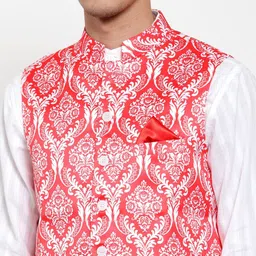 NEUDIS Men Red & White Printed Woven Nehru Jacket image 4