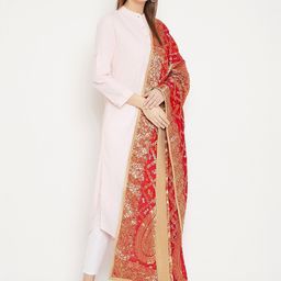 Clora Creation Red & Golden Woven Design Dupatta image 3