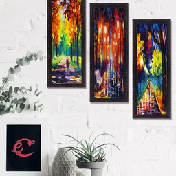 eCraftIndia Set Of 3 Orange & Blue Beautiful Loving Couple Satin Matt Texture UV Wall Art-image-99