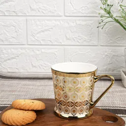 Femora Set of 6 Cream-Coloured Ethnic Motifs Printed Bone China Glossy Cups 180 ml Each image 2