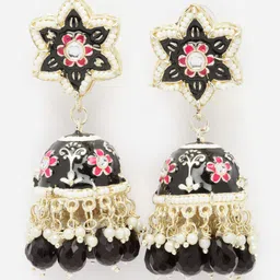 ZENEME Gold-Plated Dome Shaped Kundan Studded Jhumkas image 2