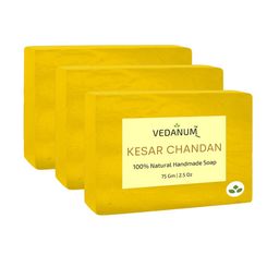 VEDANUM Set of 3 Kesar Chandan Natural Handmade Soap For Radiance Glow - 75g Each-0