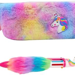 Unicorn Fur Pouch With Unicorn 6 in 1 Pen | Pen Pouch For Girls | Soft Fur Pouch Geometry Box-image-9