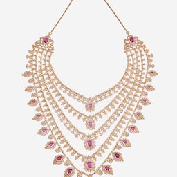 Kushal's Fashion Jewellery Copper Gold-Plated Cubic Zirconia Necklace image 2