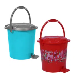 Kuber Industries Red & Blue 2 Pieces Durable Pedal Dustbin With Handle 7 L Each image 3