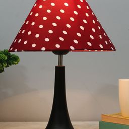 Homesake Red & Black Matte Finish Table Lamp With Polka Dot Printed Lampshade image 3