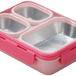 3Compartment Steel Lunch Box e30 | Leakproof, Insulated, BPA-Free Box pink 3 Containers Lunch Box-image-88