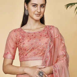 Fusionic Embroidered Sequinned Semi-Stitched Lehenga & Unstitched Blouse With Dupatta image 2