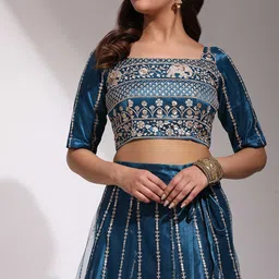 Fabcartz Embellished Sequinned Semi-Stitched Lehenga & Unstitched Blouse With Dupatta image 4