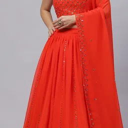 SHUBHKALA Embellished Sequinned Semi-Stitched Lehenga & Unstitched Blouse With Dupatta image 2