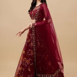 BAESD Embroidered Sequinned Semi-Stitched Lehenga & Unstitched Blouse With Dupatta image 2
