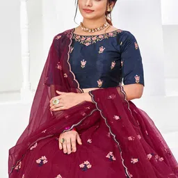 SHUBHKALA Embroidered Net Semi Stitched Lehenga & Unstitched Blouse With Dupatta image 3