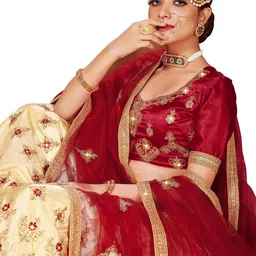 MANVAA Embroidered Thread Work Semi-Stitched Lehenga & Unstitched Blouse With Dupatta image 4