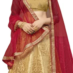 MANVAA Embroidered Thread Work Semi-Stitched Lehenga & Unstitched Blouse With Dupatta image 3