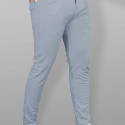 Men Slim Fit Silver Lycra Blend Trousers-image-89