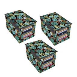 prettykrafts Set Of 3 Green & Yellow Printed Shirt Stacker Organizer With Handles-0