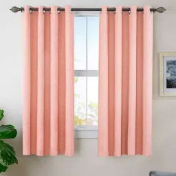 deco window Peach Polyester Solid 5 Ft Blackout Eyelet 2 Window Curtains-picture-25