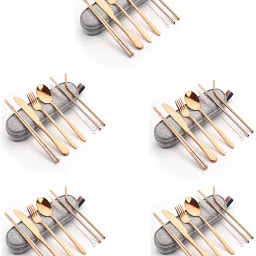 Rosegold Travel & Camping dinner set for Lunch, Fruit, Café, Desserts with Case Stainless Steel Cutlery Set-image-21