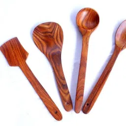 Handmade Wooden Non-Stick Serving and Cooking Spoon Kitchen Tools Utensil, Set of 4 Wooden Olive Spoon, Serving Spoon, Table Spoon, Dessert Spoon, Cream Spoon Set-10