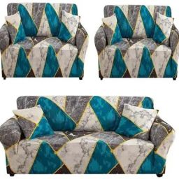 Polyester Geometric 3+1+1 Seater Sofa Cover-image-82