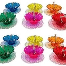 Transparent Diya Deepak 3D Reflection Diya Combo Special Reusable Colourful Sai Ram Decorative Diwali Oil Diya for Decoration, Deepawali Oil Lamps for Pooja/Puja Plastic (Pack of 12) Table Diya Set-image-36