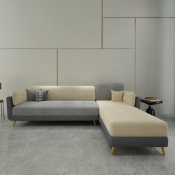 casacraft from pepperfry Montez Velvet LHS Sectional Sofa (3 + Lounger) in Grey & Beige Colour-picture-21