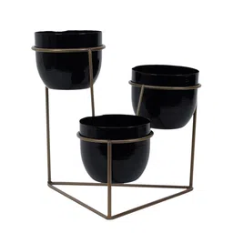 Amaya Decors Set Of 3 Gold-Toned & Black Solid Planter With Triangle Stand image 5